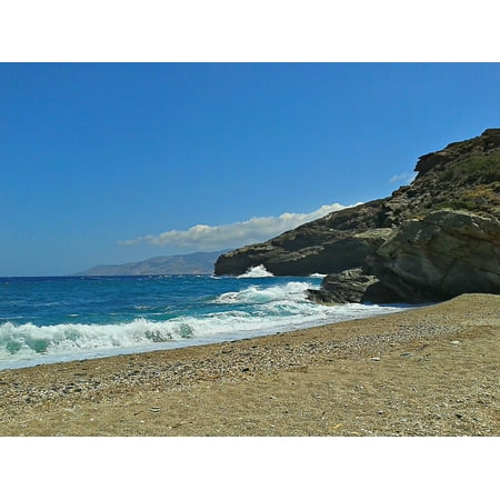 Canvas Print Coastline Greece Andros Beach Waves Greek Islands Stretched Canvas 10 x