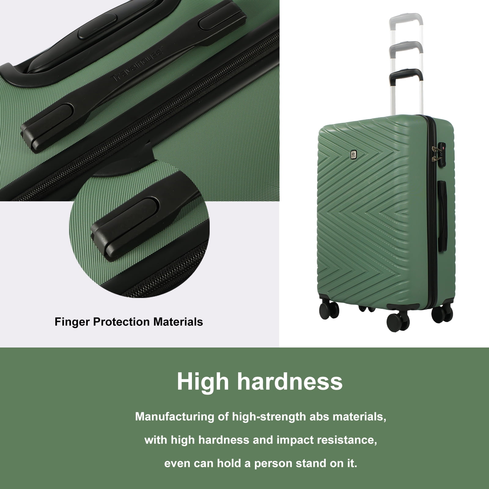 Travelhouse 4 Piece Hardshell Luggage Set Hardside Lightweight Suitcase with TSA Lock Spinner Wheels.(Dark green)
