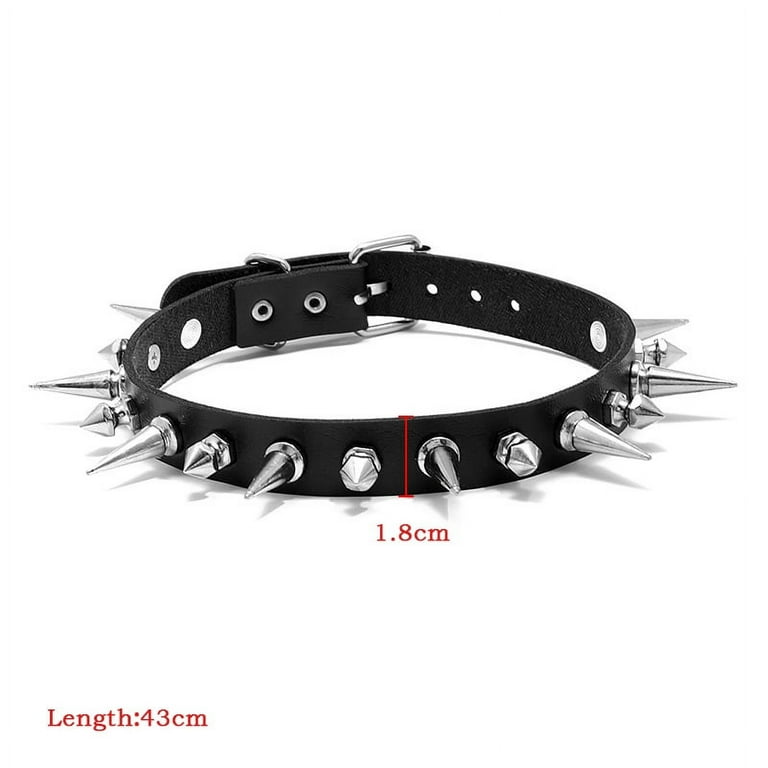 Long Spike Choker Punk Faux Leather Collar Goth Style Necklace