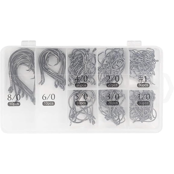 150PCS  4X Strong Circle Hooks, Strong High Carbon Steel Fresh and Saltwater Fishing Hooks, Variety of Different Sizes Circle Hook - Size:#1 1/0 2/0 3/0 4/0 5/0 6/0 8/0
