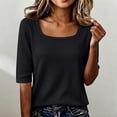 thumbnail image 2 of Elbow Length Tops for Women Half Sleeve V Neck Knit T Shirts Summer Loose Business Casual Lightweight Shirts,S, 2 of 5