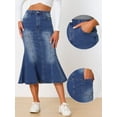 thumbnail image 2 of DARING DIVA Fishtail Denim Skirt for Women's Washed Midi Jean Bodycon Skirt XS Blue, 2 of 6