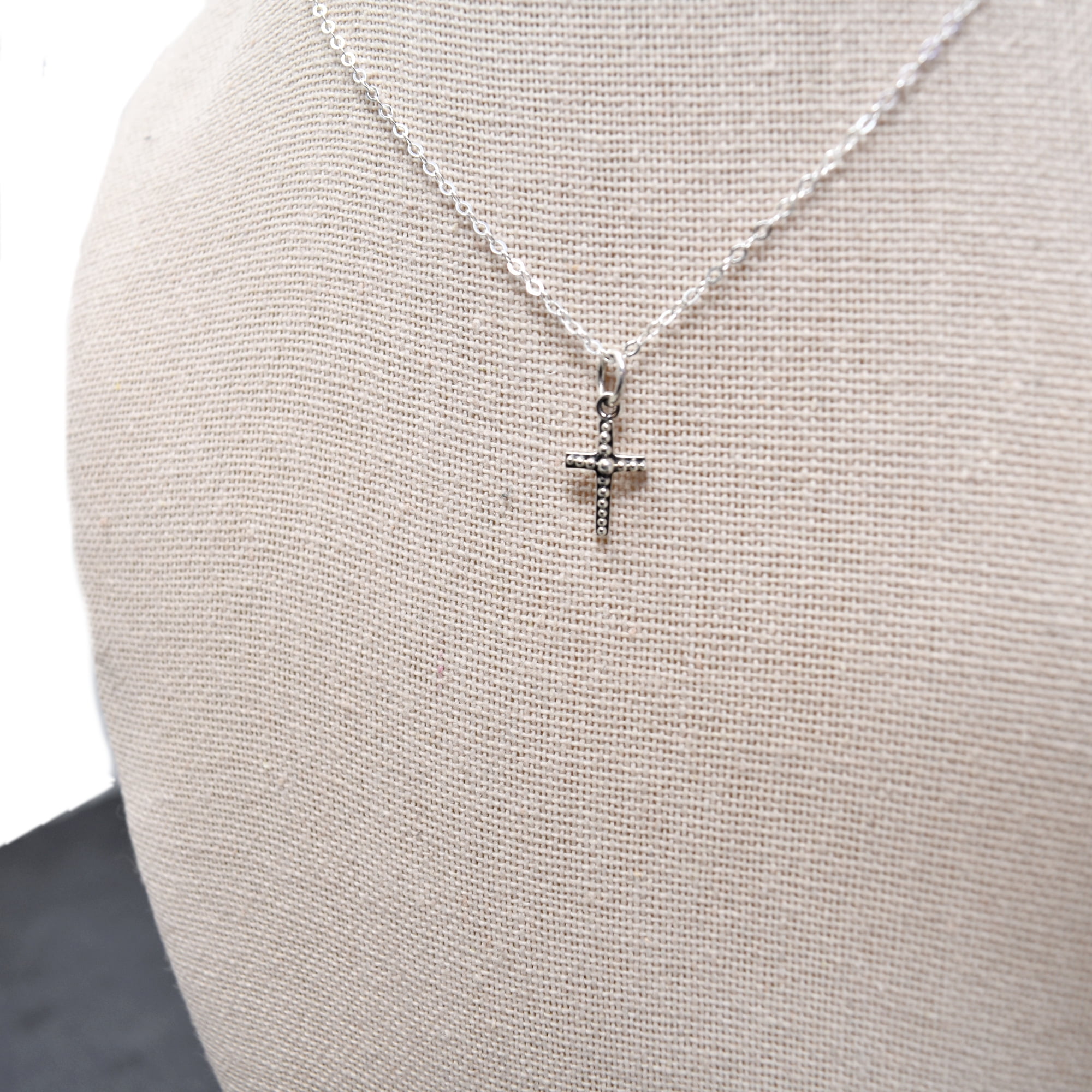 Cross Necklace in Sterling Silver. Handcrafted 14" Charm Cable Chain. Strong Scratch Resistant Jewelry. Perfect Baptism Gift for Your New Godchild