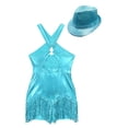 thumbnail image 6 of YONGHS Womens Jazz Latin Dance Costume Shiny Tassel Dance Leotard Bodysuit with Sequined Hat Sky Blue L, 6 of 7