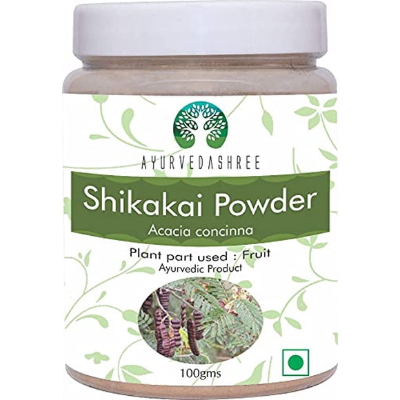 AYURVEDASHREE Shikakai en polvo 3.53 oz | Polvo de vainas de fruta de Acacia concinna | Limpiador y acondicionador natural para el cabello | Vegano | Sin OGM | vegano
