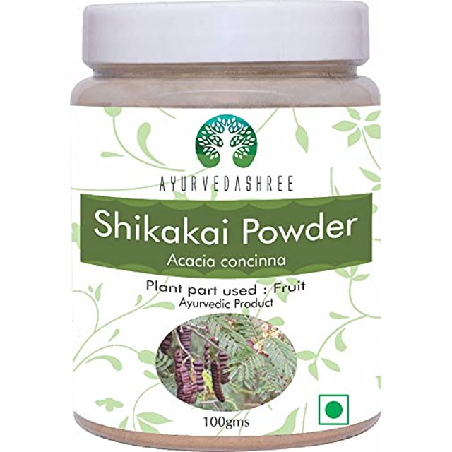 AYURVEDASHREE Shikakai en polvo 3.53 oz | Polvo de vainas de fruta de Acacia concinna | Limpiador y acondicionador natural para el cabello | Vegano | Sin OGM | vegano