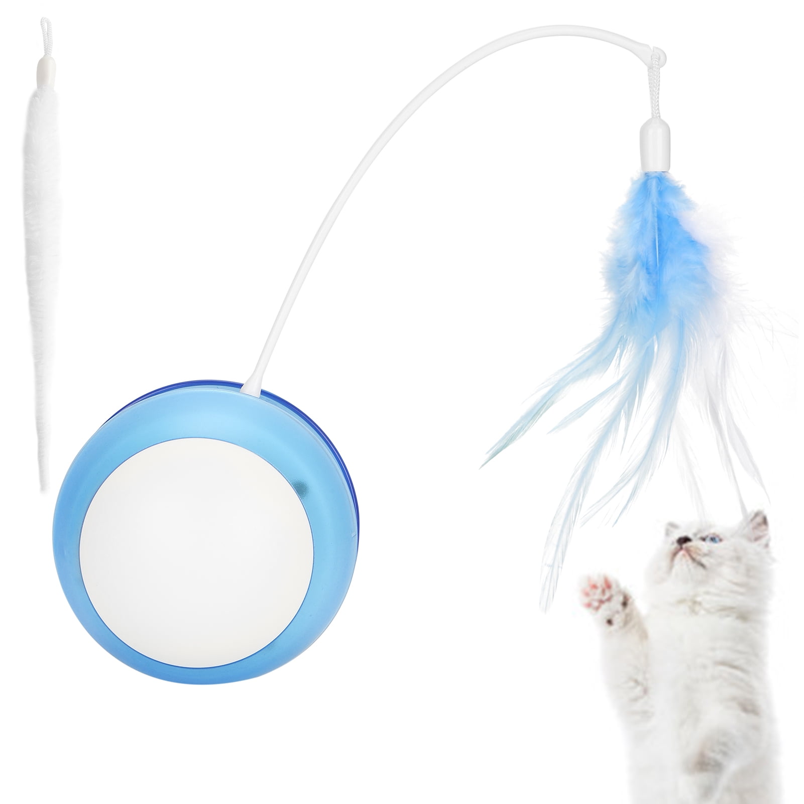 Yajisi Interactive Cat Toys USB Charging LED Tilting Sports Ball Self Rotating Cat Toys Chaser with Feather Fishing Rod Motion Activated Move Cat Ball Toys 11.81 inches / 30 cm