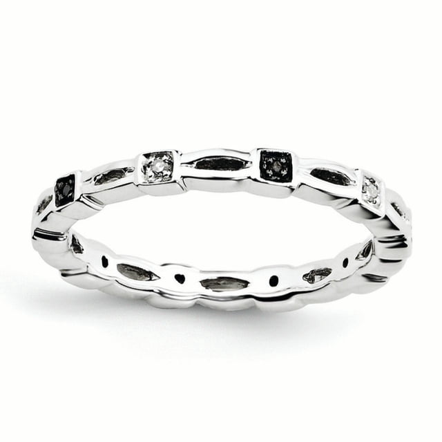 Bague en Argent Sterling Stackable Expressions Noir & Blanc Diamant Taille 7