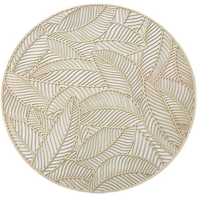 Placemats Set of 6 Elegant Fancy Charger for Dining Table Holiday Wedding Decorative Placemats Charger Table Setting Place Mats Kitchen Table Mats Round Vinyl Placemats for Table Gold Leaves