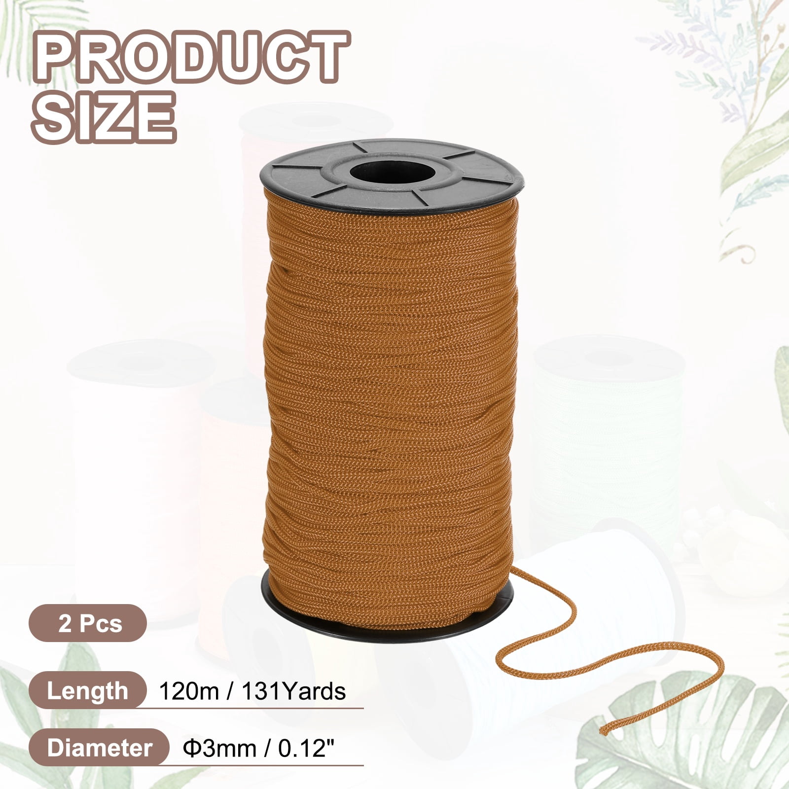 Uxcell 2 Pcs Polyester Macrame Cord, 3mm x 131 Yards Polypropylene Crochet Braided Rope Macrame Yarn for Wall Hangings Bag Craft Knitting, Light Grown