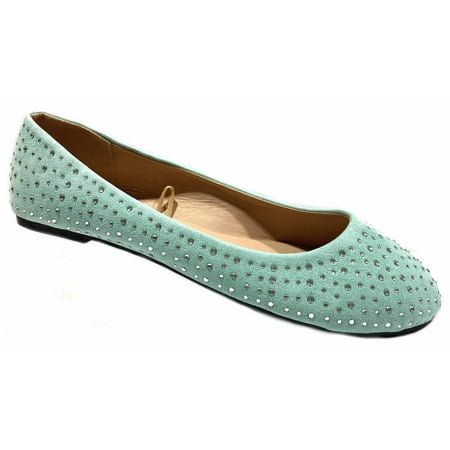 

Womens Faux Suede Rhinestone Ballerina Ballet Flats Shoes 5 Colors 7/8 4021 Mint