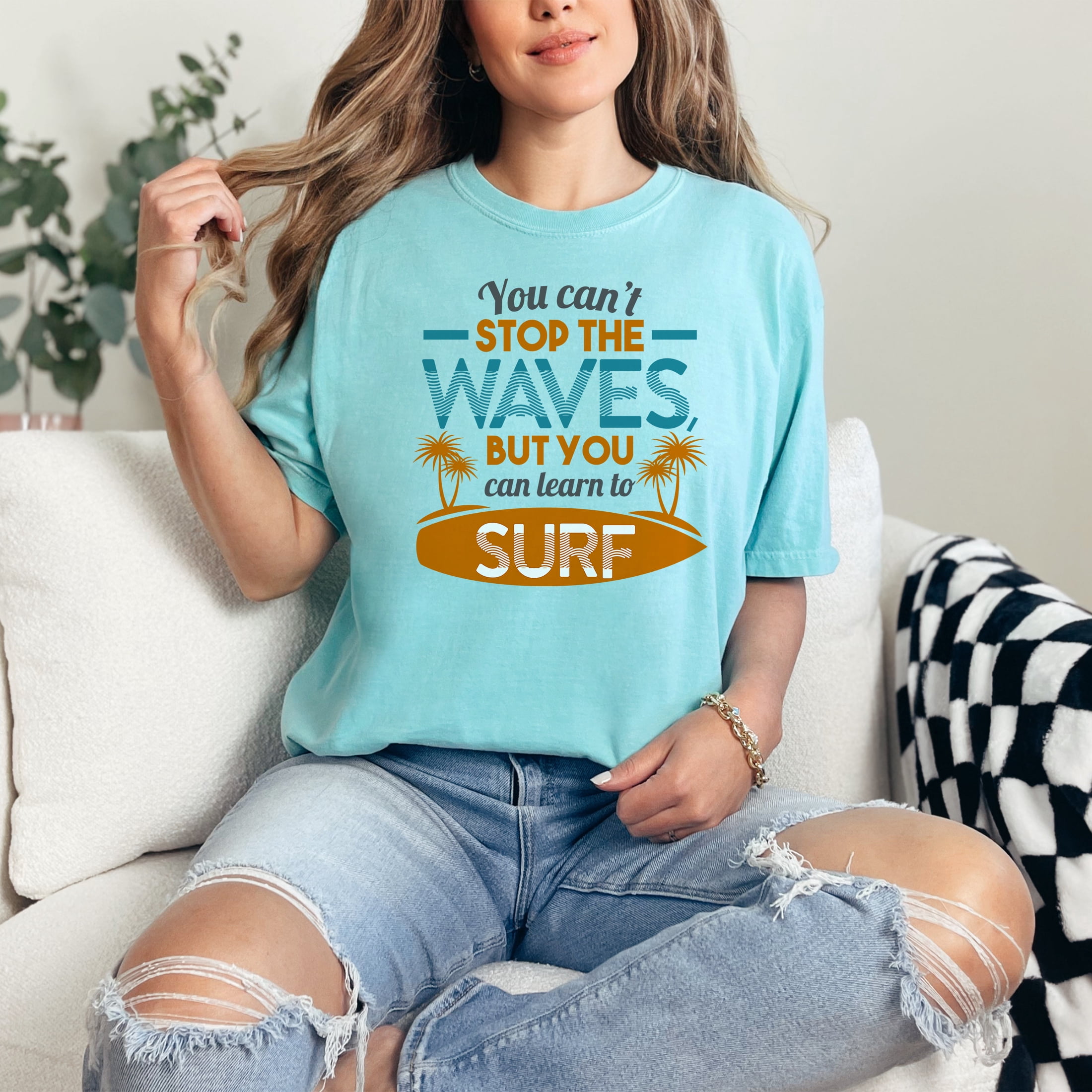 Embrace the Surfing Life Inspirational Quote, Chalky Mint Comfort Colors T-Shirt, Medium