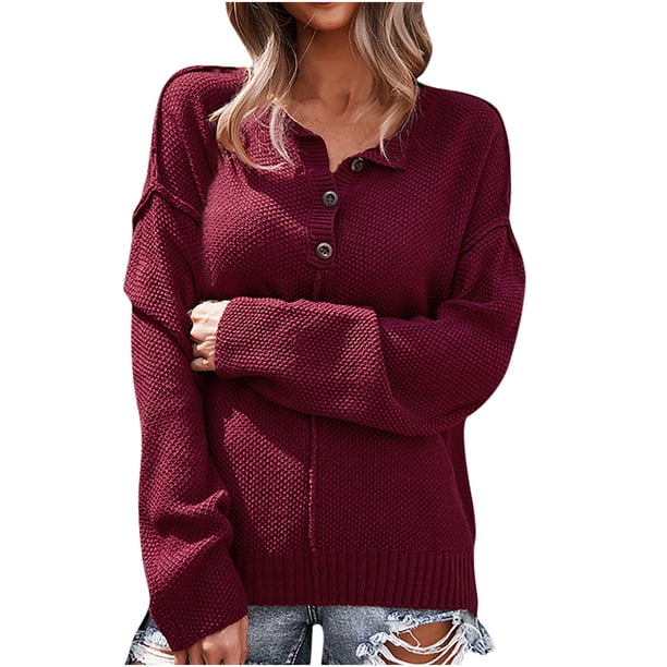 Suéter de moda para mujer Soild Trun-Down Collar Blusa de manga larga para mujer Fridja fhghd678