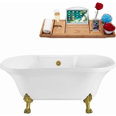 67" Streamline N340BGL-BGL Soaking Clawfoot Tub and Tray With External Drain