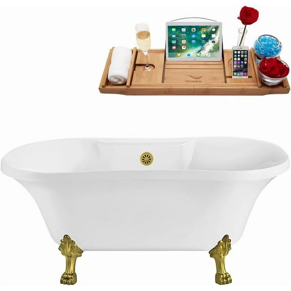 67" Streamline N340BGL-BGL Soaking Clawfoot Tub and Tray With External Drain