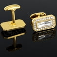 thumbnail image 3 of Gemelos de cristal cuadrado dorado para hombre con circonita transparente, 3 of 3