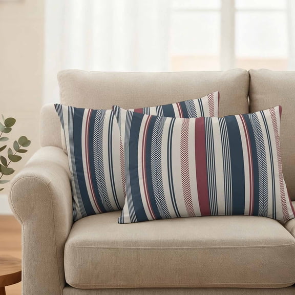 Outdoor Pillow Covers Set of 2, Vintage Blue Red Stripes Decorative Throw Pillow Covers 20X12IN, Abstract Geometric Line Throw Pillows Protector Cushion Case for Patio,Couch,Sofa,Garden