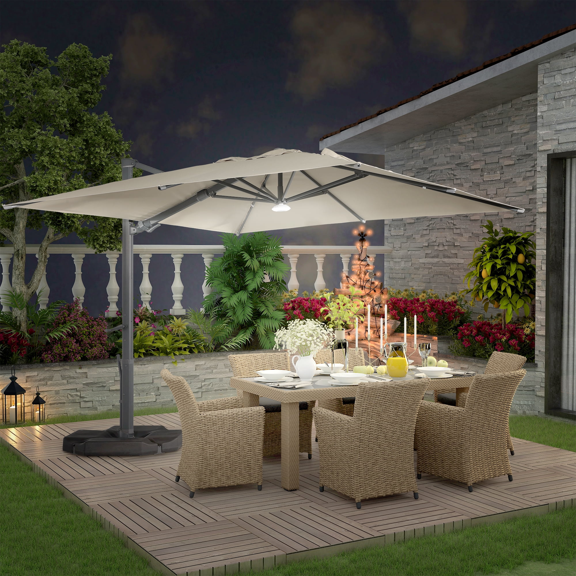 10ft Patio Cantilever Umbrellas with Bluetooth Lights Square （Include ...