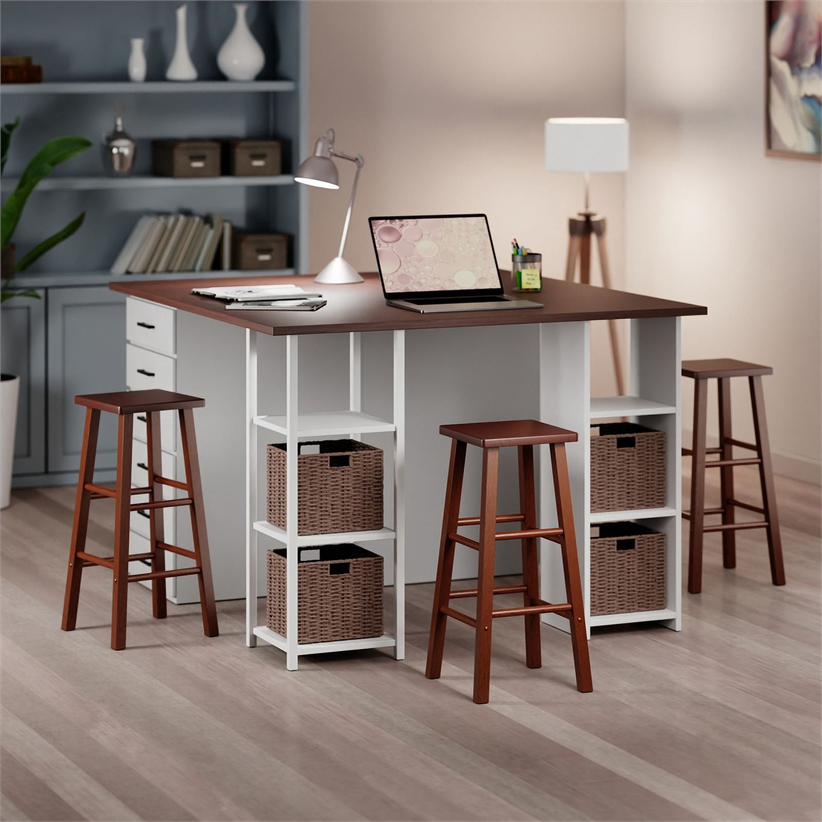 Winsome Carrick Square Seat Bar Stool, Walnut Finish
