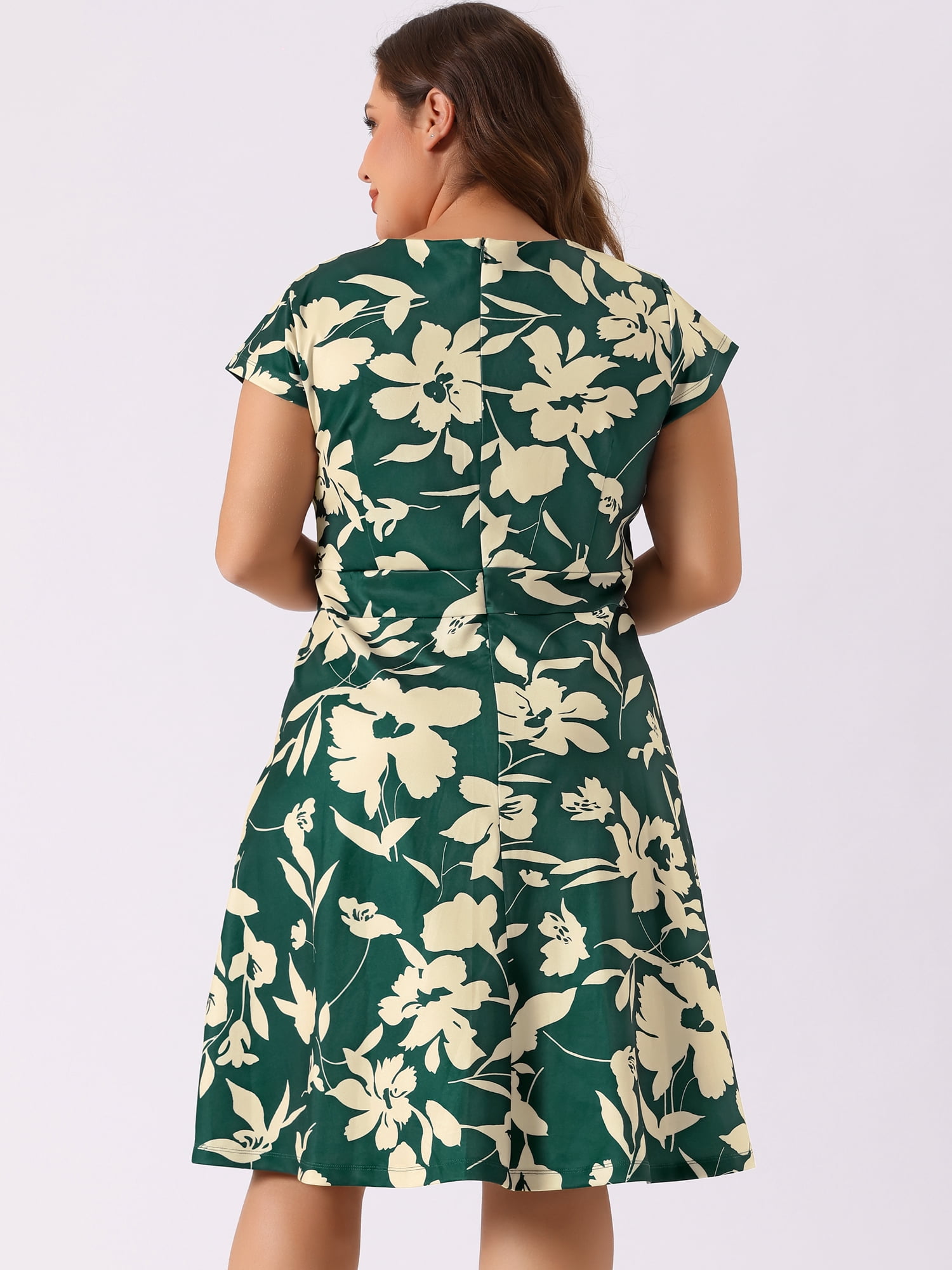 DARING DIVA Plus Size Fashion Cap Sleeve V Neck Above Knee Dress 3X Dark Green
