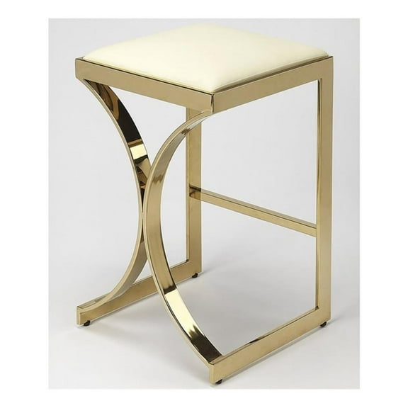 Beaumont Lane 24" Contemporary Iron Metal/Faux Leather Counter Stool in Gold