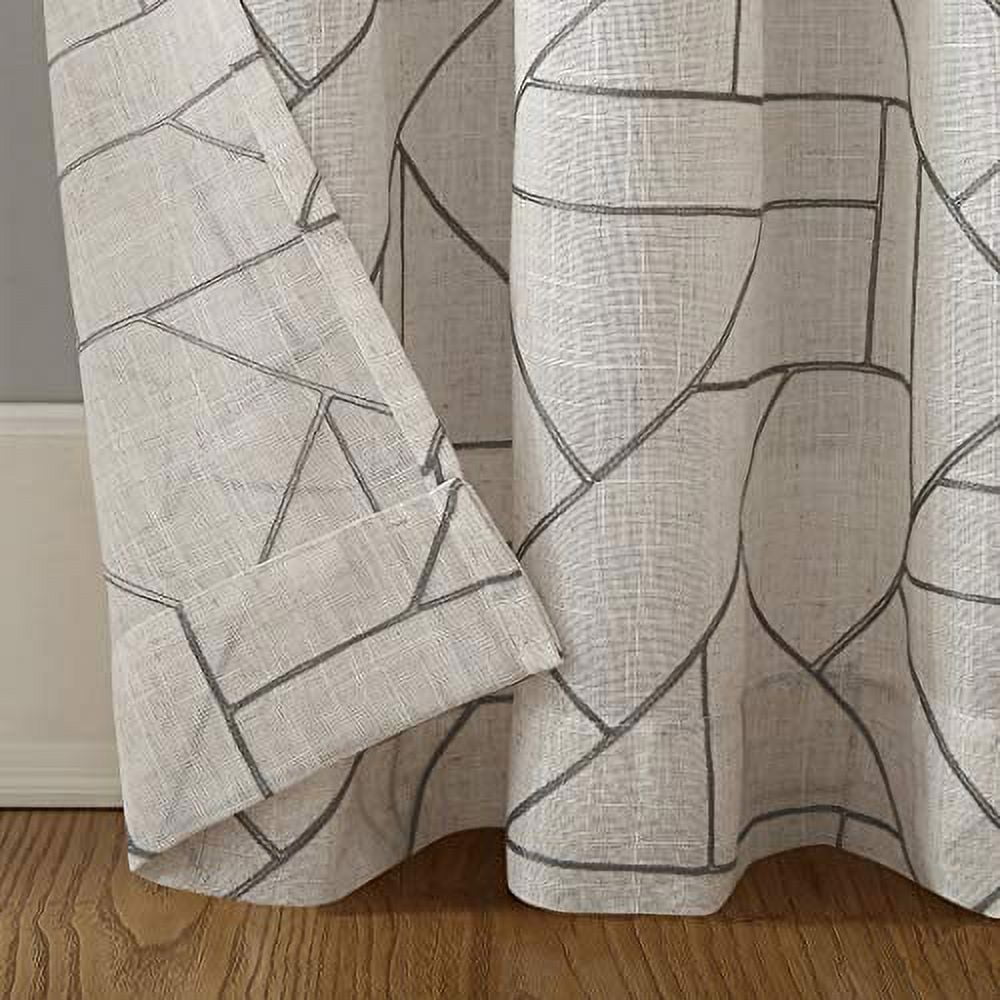 Archaeo Jigsaw Embroidery Linen Blend Curtain, 50"x95", Gray/Linen
