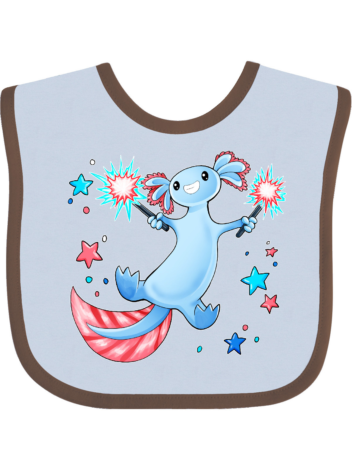 Inktastic 4th Of July Cute Blue Axolotl With Sparklers And Stars Baby Bib Unisex Blue And Chocolate Walmart Com
