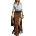 thumbnail image 2 of qelini Fringe Skirts for Women Cowgirl High Waist Long Skirt Hem - Asymmetrical Straight Skirt Color Block Skirt, 2 of 9