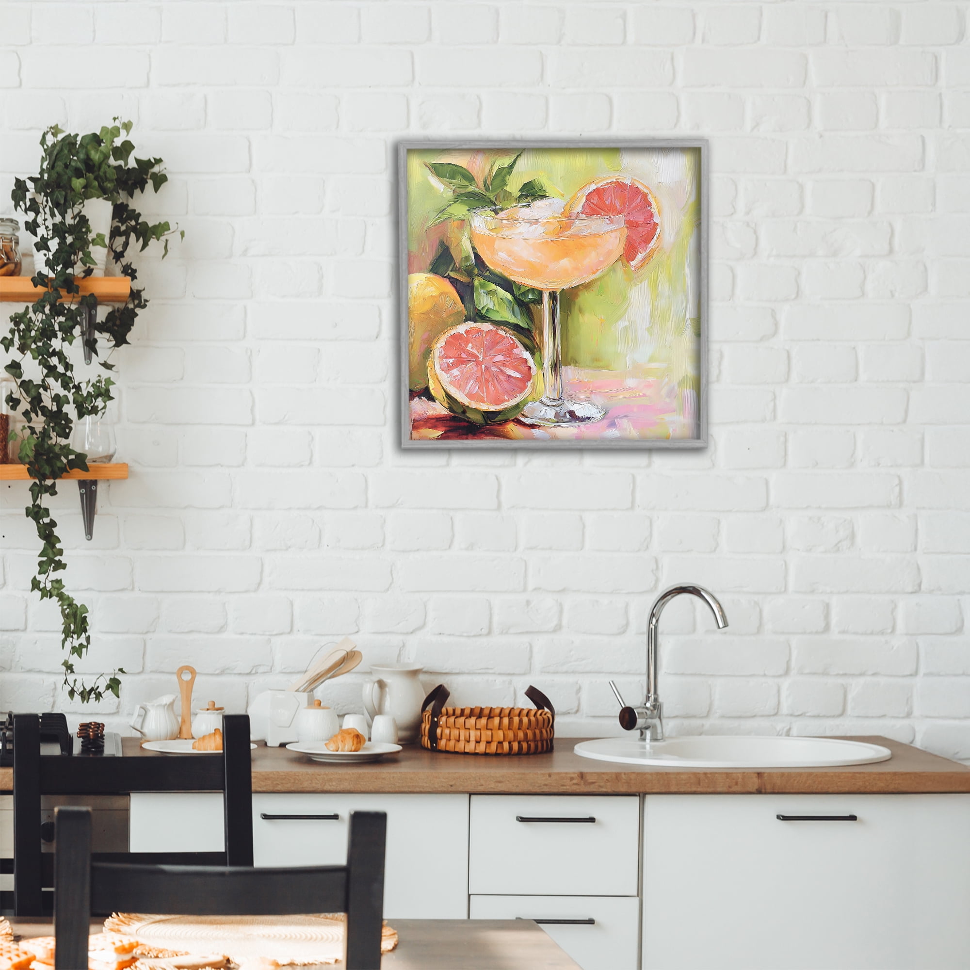 Stupell Industries Grapefruit Summer Cocktail Gray Framed Giclee Art, design by Riley B