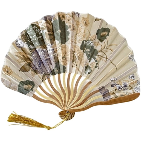 Slccxzc Folding Hand Fan Chinese Vintage Style Bamboo Silk Fan with Tassel