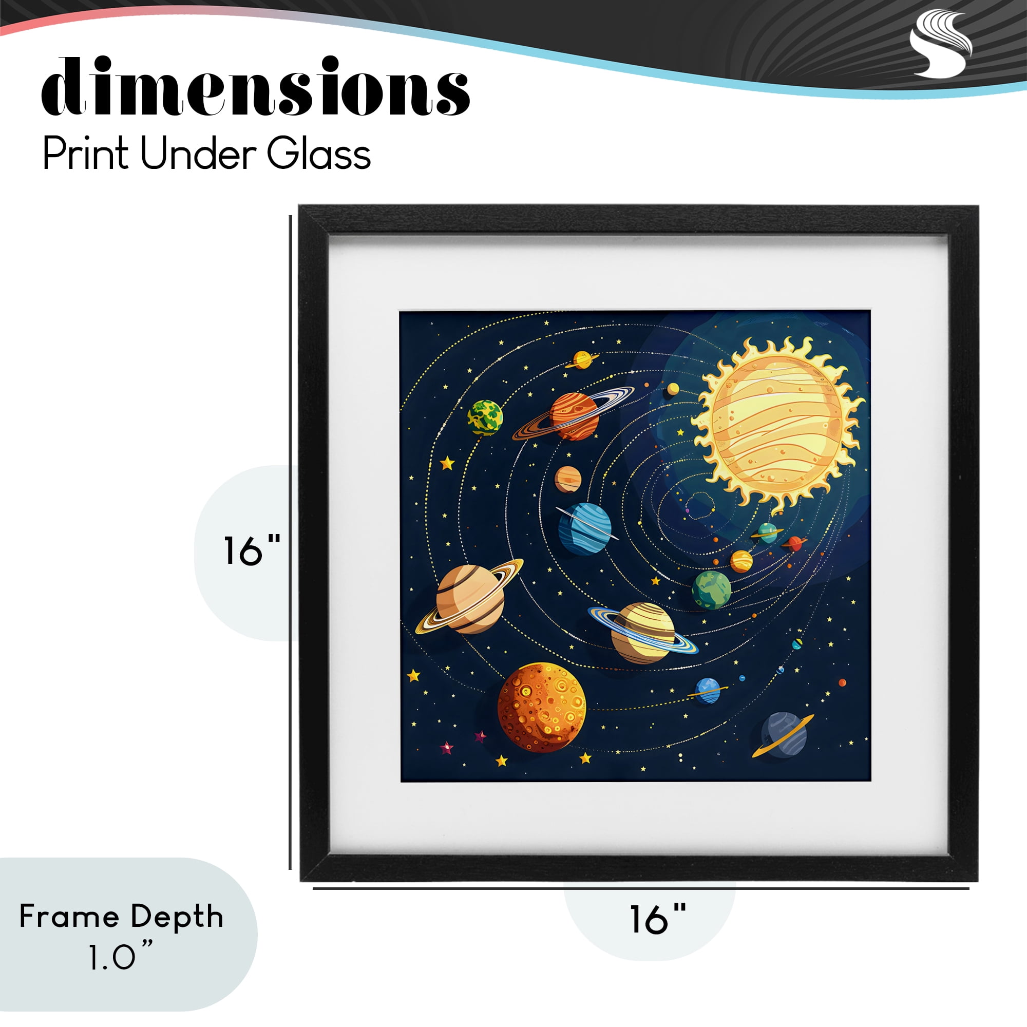 Stupell Industries Planets Around The Sun Black Framed Print Under Glass, design by Creative Studio