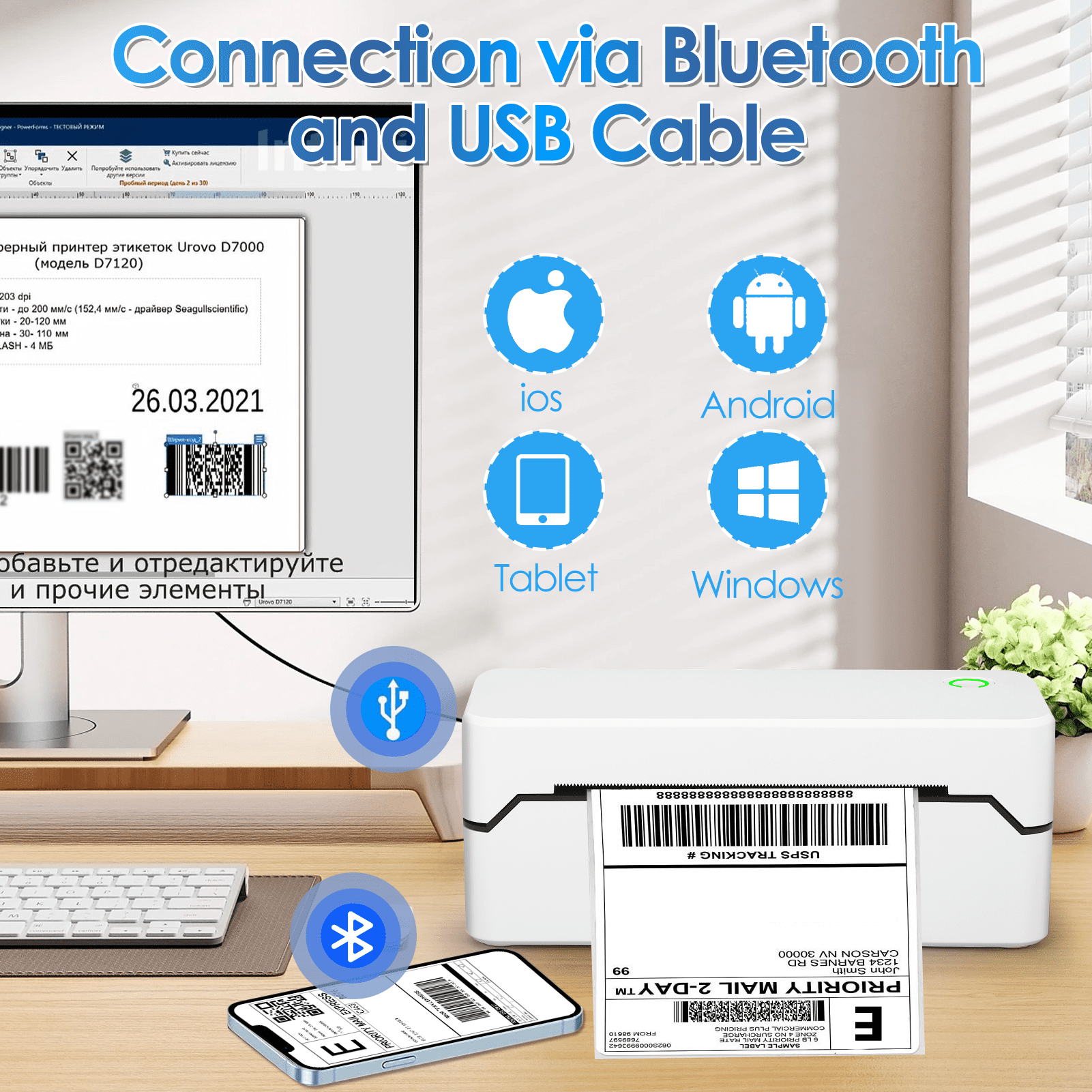 Bluetooth Thermal Shipping Label Printer, Wireless 4x6 Label Printer for Shipping Package and Small Business, Compatible with Android iOS Windows Mac, High Speed Labels Maker Printer