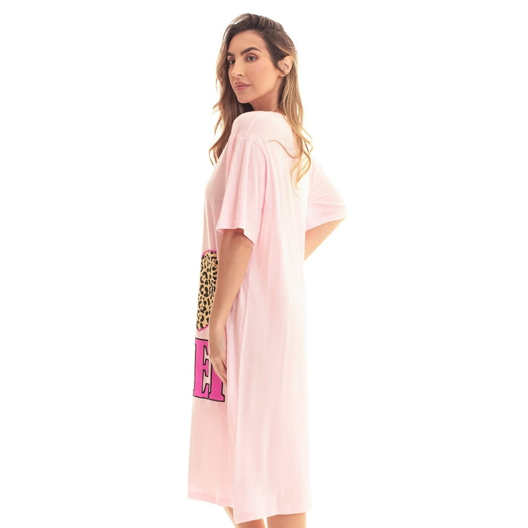 Just Love Short Sleeve Nightgown Sleep Dress for Women (Pink - I Love Sleep  Leopard, 1X) 