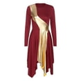 thumbnail image 5 of YEAHDOR Womens Metallic Praise Dance Dress Color Contrast Long Sleeve Celebration of Spirit Liturgical Dancewear Burgundy XL, 5 of 7