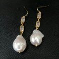 thumbnail image 4 of K-KED Cultured White keshi Pearl Cz pave Chain Dangle Hook Earrings For Women, 4 of 5