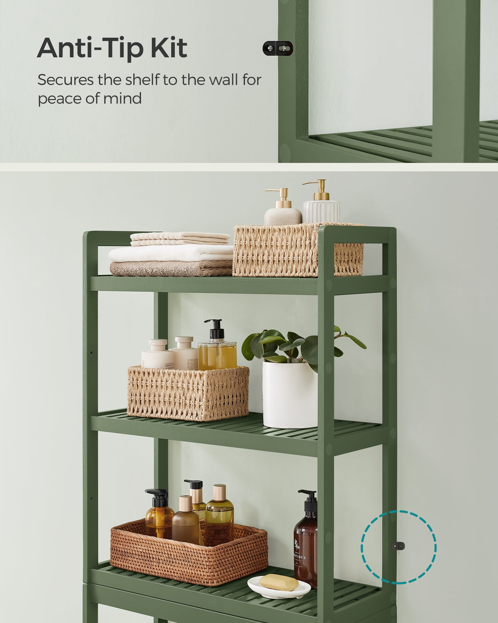 IOTXY Adjustable Multifunctional Shelving Unit - Small 3-Tier Bamboo  Freestanding Shelf, Bathroom Towel Storage Shelves, Kitchen Organizer,  Living