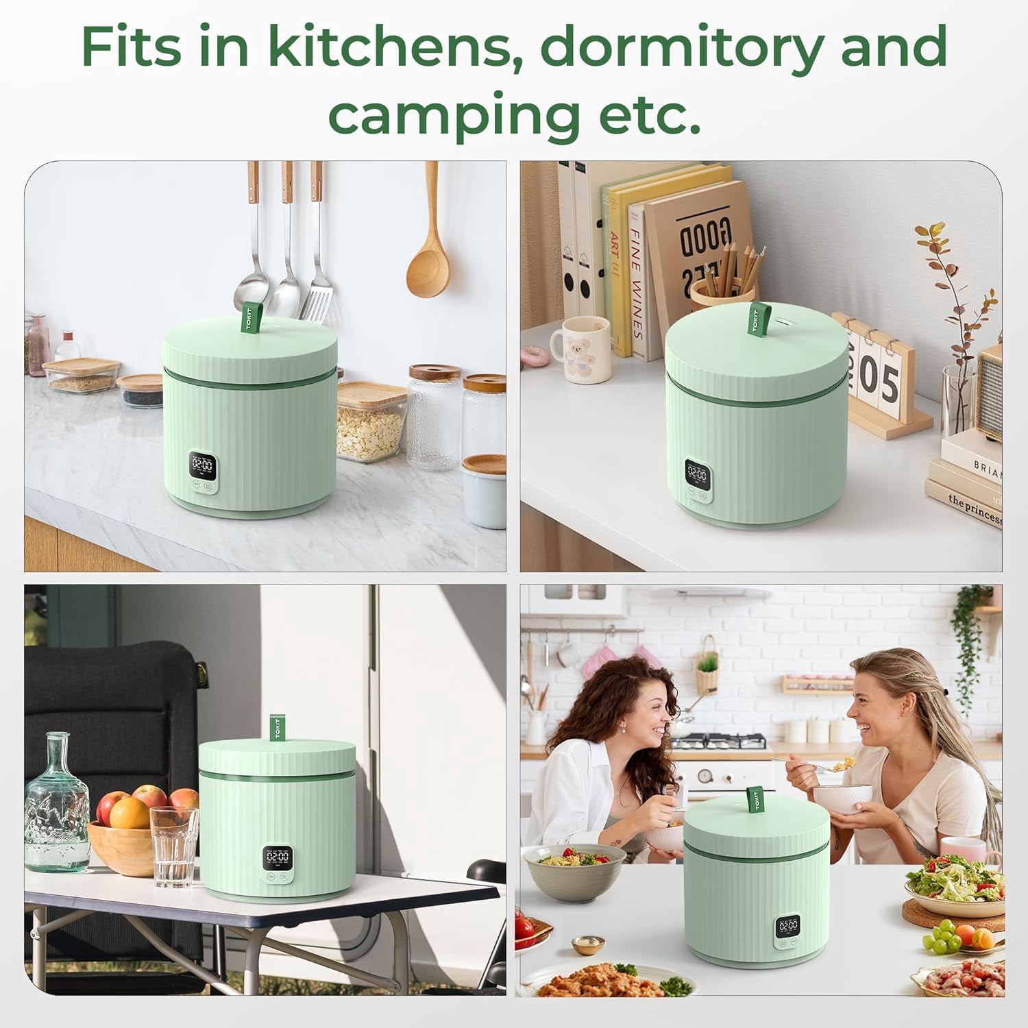 Rice Cooker 3 Cup Uncooked, 8 Functions  Cooker with Ceramic Pot for 1-3 People