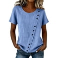 thumbnail image 3 of Avtoify Women Round Neck Linen Button Top Summer Top for Women Dressy Casual Short Sleeve Asymmetrical Blouse, 3 of 8