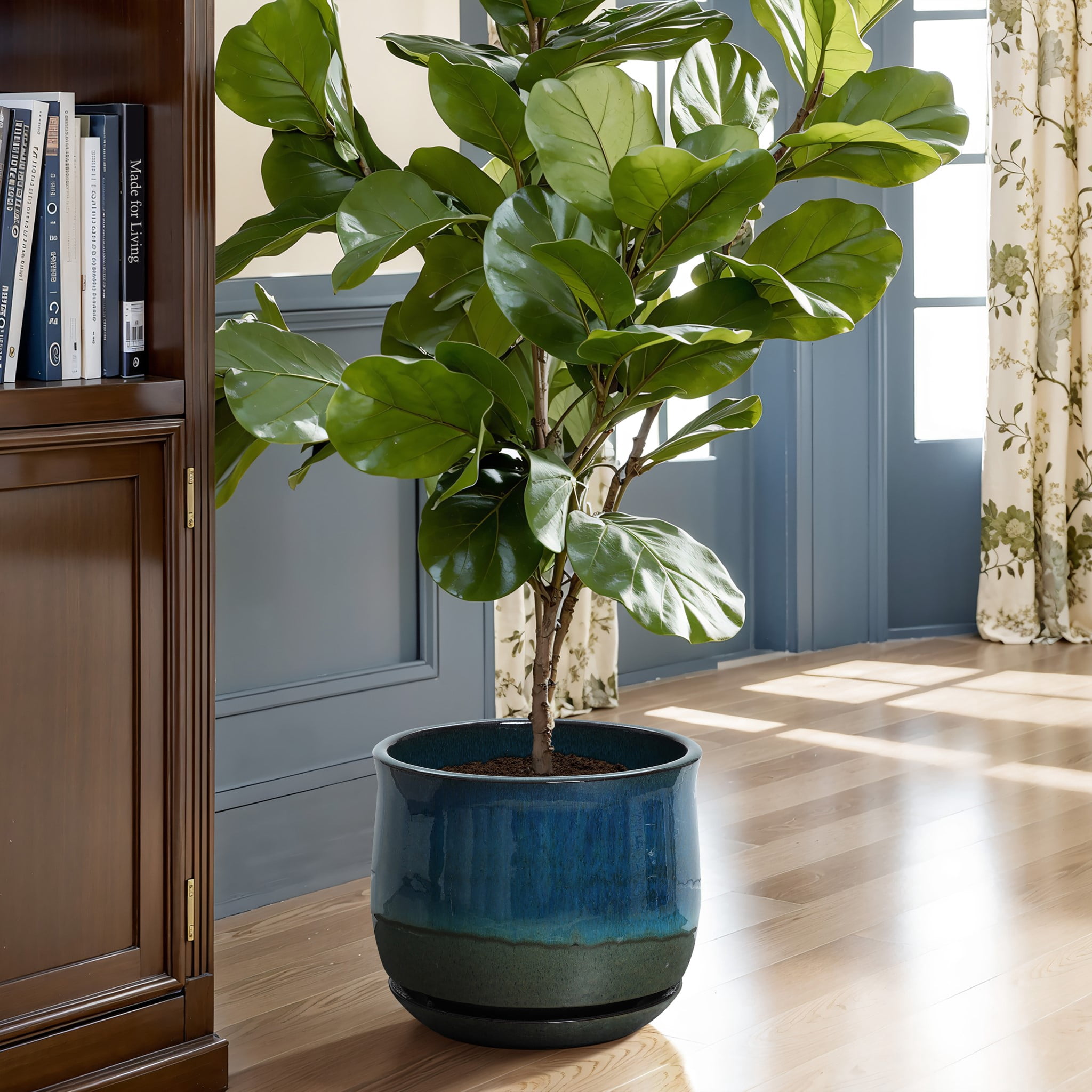 LuxenHome Blue and Green Ombre Round Decorative Ceramic Planter Pot