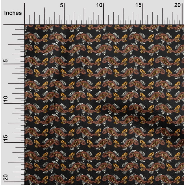 oneOone Silk Tabby Fabric Fish Block Print Fabric By Yard 42 Inch Wide