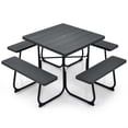 thumbnail image 3 of Costway Juego De Banco De Mesa De Picnic Cuadrada Para 8 Personas Con 4 Bancos Y Orificio Para Sombrilla, Marco De Metal Y Mesa De HDPE Con Textura Similar A La Madera, Para Exteriores, Patio, 3 of 3