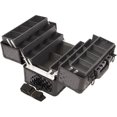 thumbnail image 3 of Black Diamond Pattern 3-Tiers Accordion Trays 4-Wheels Professional Rolling Aluminum Cosmetic Makeup Case and 6-Tiers Extendable Trays with Dividers - I3464, 3 of 4