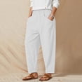 thumbnail image 2 of Pantalones harem elásticos de color liso para mujer: mezcla de algodón y cáñamo, corte holgado, informales para todas las estaciones/playa, 2 of 6
