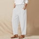 thumbnail image 2 of Pantalones harem elásticos de color liso para mujer: mezcla de algodón y cáñamo, corte holgado, informales para todas las estaciones/playa, 2 of 6
