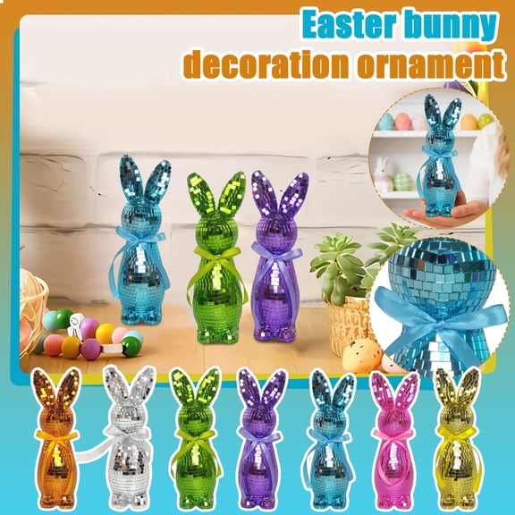 Clearance Mosaic Glass Bunny Easter Decorations, Decorative Disco Rabbit Sculptures for Easter Centerpieces, Spring Tabletop & Shelf Decor, Home Decoration Seasonal Gift