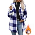 thumbnail image 6 of Hzzrkos Women Casual Loose Plaid Button Down Lapel Collar Long Sleeve Fleece Lined Shacket Jacket Warm Winter Outerwear Coat Fashion Button Front Shirt Jacket Blue XL, 6 of 9