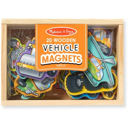 Melissa & Doug Wooden Vehicle Magnets in a Box, 20pc
