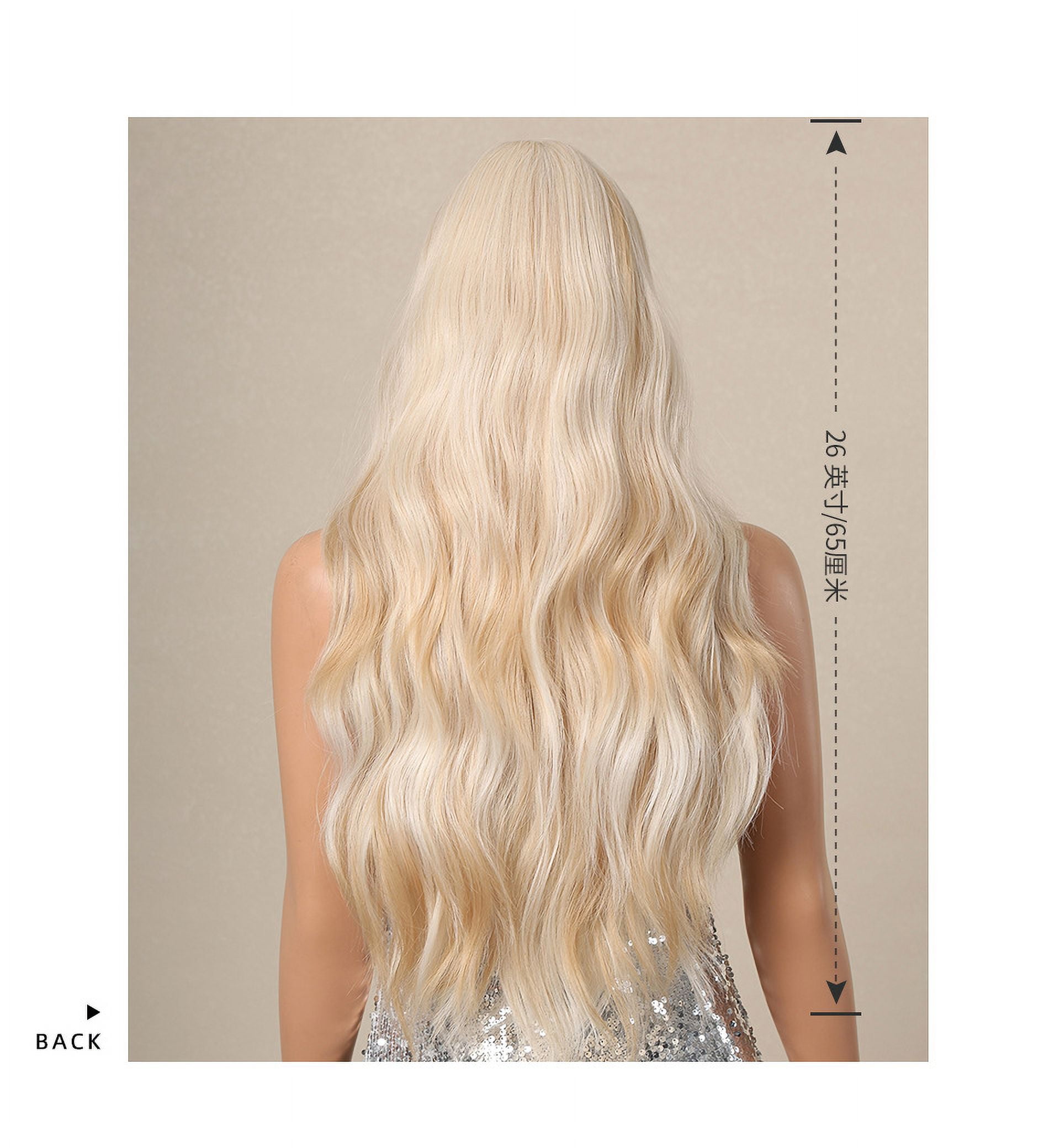 Mictong 26 inch straight bangs long curly hair wig, synthetic straight bangs wig, naturally fluffy long wavy wig, soft high temperature silk straight bangs wig, 1 piece, Orange