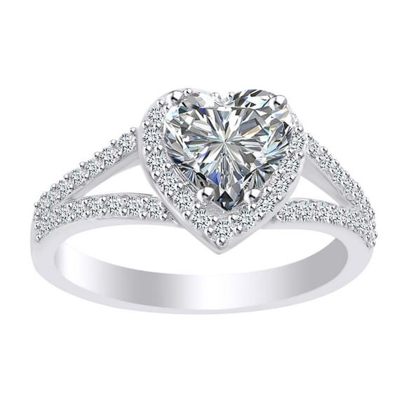 AFFY Heart & Round White Cubic Zirconia Solitaire Engagement Wedding Ring In 10k Solid White Gold (1.90 cttw) Ring Size-11.5