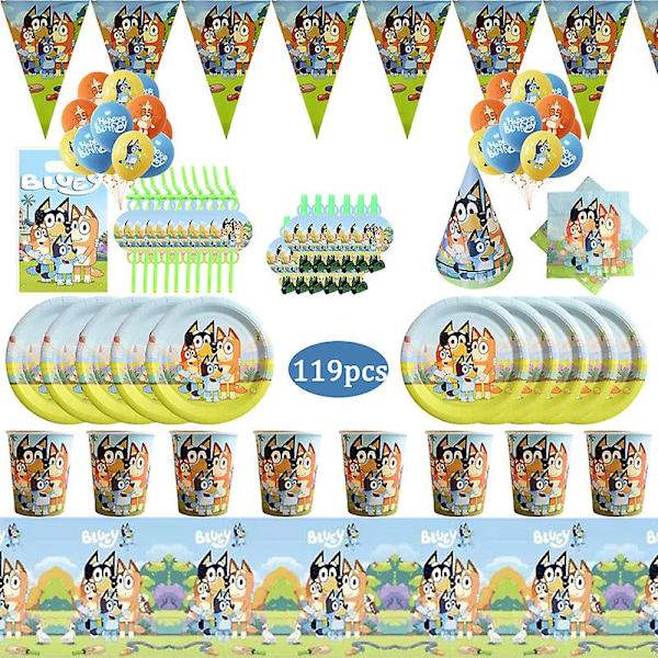Blue Party Tableware Set  119-PC Disposable Cups, Plates, Baby Shower Decor